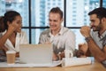 Business people are meeting in office city building view. Group of Business team working and share ideas about project to partners Royalty Free Stock Photo