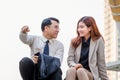 Business people meeting and sharing ideas, Young Asian business team discussing in the morning Royalty Free Stock Photo