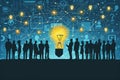 Business people meeting to discuss new innovative ideas using a lightbulb concept for collaboration and teamwork Royalty Free Stock Photo