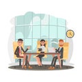 Business people at the negotiating table color flat illustration