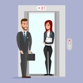 Business people in office building elevator. Vector creative