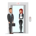 Business people in office building elevator. Vector illustration