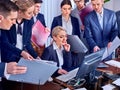Business people office life of team people are happy with paper. Royalty Free Stock Photo