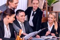 Business people office life of team people are happy with paper. Royalty Free Stock Photo