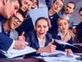 Business people office life of team people are happy with paper . Royalty Free Stock Photo