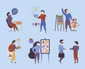 Business people. Office managers workers meeting persons talking business characters garish vector flat stylized