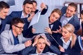 Business people office. Team people are unhappy with their leader. Royalty Free Stock Photo