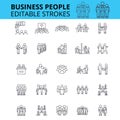 Business people ouline vector icons. Editable strokes. Group of business people signs set. Business team concept thin