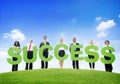 Business People Outdoors Holding Text Success Royalty Free Stock Photo