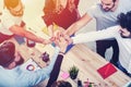 Business people putting their hands together. Concept of integration, teamwork and partnership Royalty Free Stock Photo