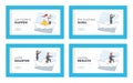 Business People Riding Ship in Sea Landing Page Template Set. Businesspeople on Paper Boat Sailing. Characters Sail