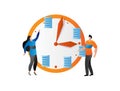 Business People Run For Time, Interaction With Deadline Clock Concept Vector Illustration. Infographic Time Management