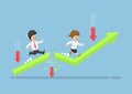 Business People Run to Top of The Graph Through Risky Obstacle. Royalty Free Stock Photo