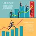 Business People Running Arrow Graph Up Climbing. Cartoon poster