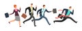 Business people running with leader crossing finish line. Teamwork and leadership vector concept Royalty Free Stock Photo