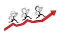 Business people running on the red graph. motivation success concept. isolated illustration outline hand drawn doodle line Royalty Free Stock Photo