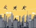 Business people running on rope. Concept for moving ahead with risks and challenges Royalty Free Stock Photo