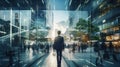 Business people rush hour walking commuting fast moving busy businessman city concept. Generative AI Royalty Free Stock Photo