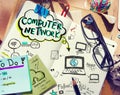 Business People's Desk with Computer Network Concept Royalty Free Stock Photo