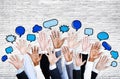 Business People's Hands Raised with Speech Bubble Royalty Free Stock Photo