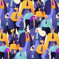 Seamless pattern with group of business people, office workers standing together.