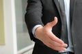 Business people shake hand to deal with you, blurred background Royalty Free Stock Photo
