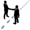 Business people shake hands agree on dotted line