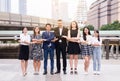 Business people shaking hands after finishing up a meeting,Successful diversity group of business people,Teams success achievement Royalty Free Stock Photo