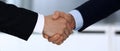 Business people shaking hands after contract signing in modern office. Unknown businessman, male entrepreneur with Royalty Free Stock Photo