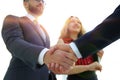 Businessmen making handshake - business etiquette, congratulatio Royalty Free Stock Photo