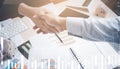 Business people shaking hands finishing meeting in office,Finishing up collaboration discussing of partner cooperation in investme Royalty Free Stock Photo