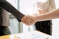 Business people shaking hands, finishing up meeting, business etiquette, congratulation, merger and acquisition concept Royalty Free Stock Photo