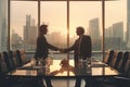 Business people shaking hands, finishing up a meeting, light tones Royalty Free Stock Photo