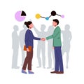 Business people shaking hands, flat vector illustration isolated on white background. Teamwork, partnership, cooperation concept Royalty Free Stock Photo