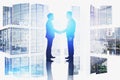 Business people shaking hands, infographics Royalty Free Stock Photo