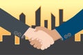 Business people shaking hands with new partner on city background, business co-working teamwork concept. Royalty Free Stock Photo