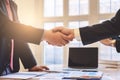 Business people shaking hands successful deal after great meeting. Royalty Free Stock Photo