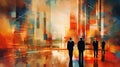 Business people silhouettes in abstract city background. ai generative Royalty Free Stock Photo