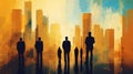 Business people silhouettes buiding city background. ai generative Royalty Free Stock Photo