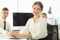 Business people sit and work focus on beautiful woman Royalty Free Stock Photo