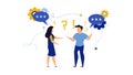 Business People Social Dialogue Man And Woman. Speech Bubble Chat Goal Discuss Person Vector Illustration Character Concept