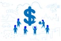 Business people solving puzzle making dollar icon money concept teamwork growth wealth strategy horizontal sketch doodle