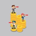 Business People Stand On stack of coin