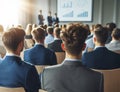 Business people or students from the back are watching a presentation or attend a training or seminar in a lecture hall Royalty Free Stock Photo