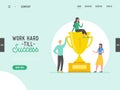 Business people success concept, leadership, achievement landing page template. Businessman character with prize, winning trophy Royalty Free Stock Photo