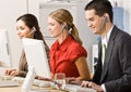 Business people talking on headsets Royalty Free Stock Photo