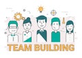 Business people team building concept and icons. Flat line