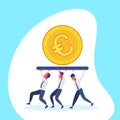 Business people team carry golden euro coin money wealth growth concept successful teamwork businessman cartoon