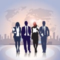 Business People Team Crowd Black Silhouette Businesspeople Group over World Map City Background Royalty Free Stock Photo