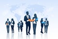 Business People Team Crowd Silhouette Businesspeople Group Hold Document Folders Over World Map Royalty Free Stock Photo